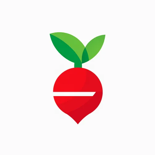 Abstract icon for A radish icon with a thin lip and a glass style icon and a red radish